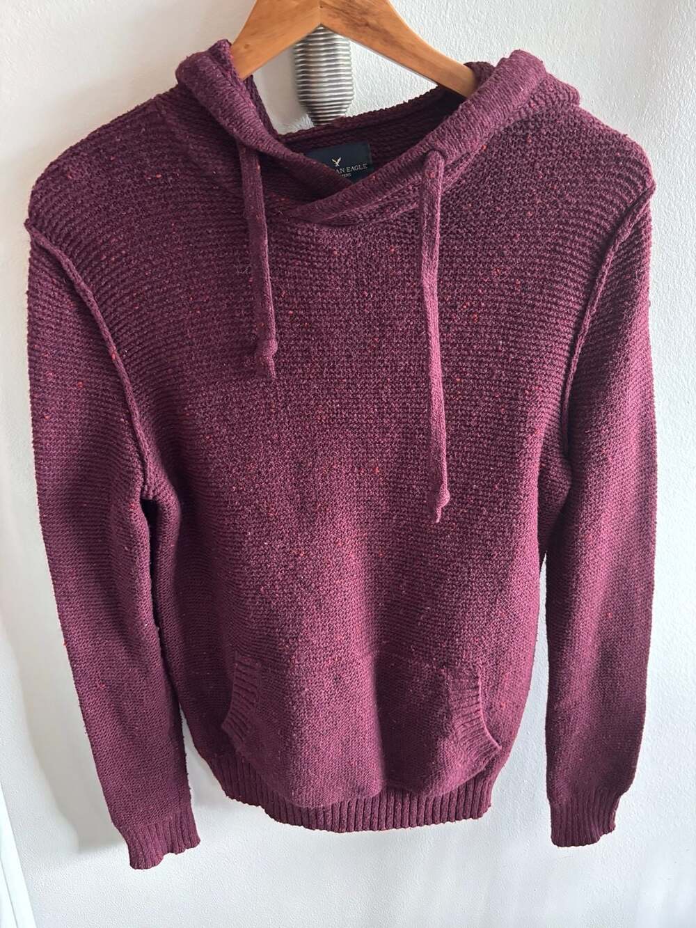 American Eagle Outfitters Maroon Red Speckled Knit Hoodie Sweater Size XS